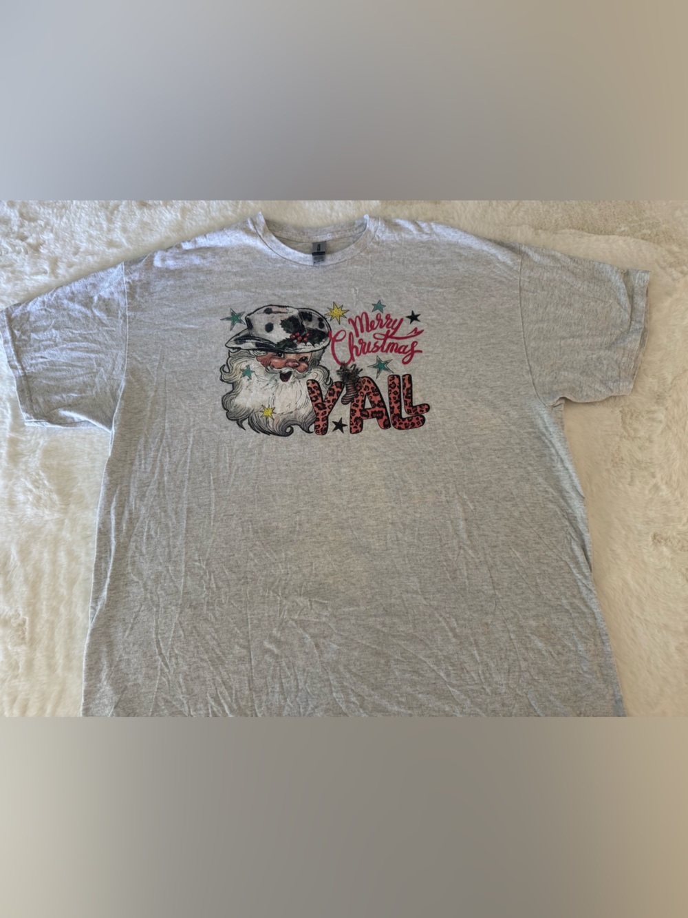 Gildan Light Gray Kids Christmas Santa 'Y'All' Graphic Tee